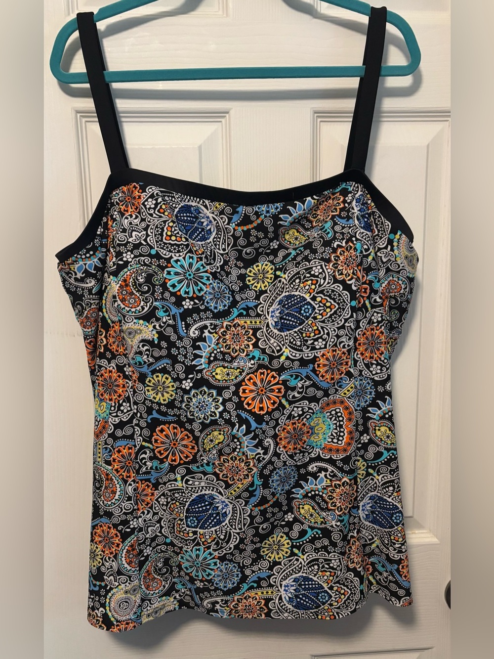 Fit 4 U Black Paisley-Print Spaghetti Strap Women’s Swim Tankini - 20 W